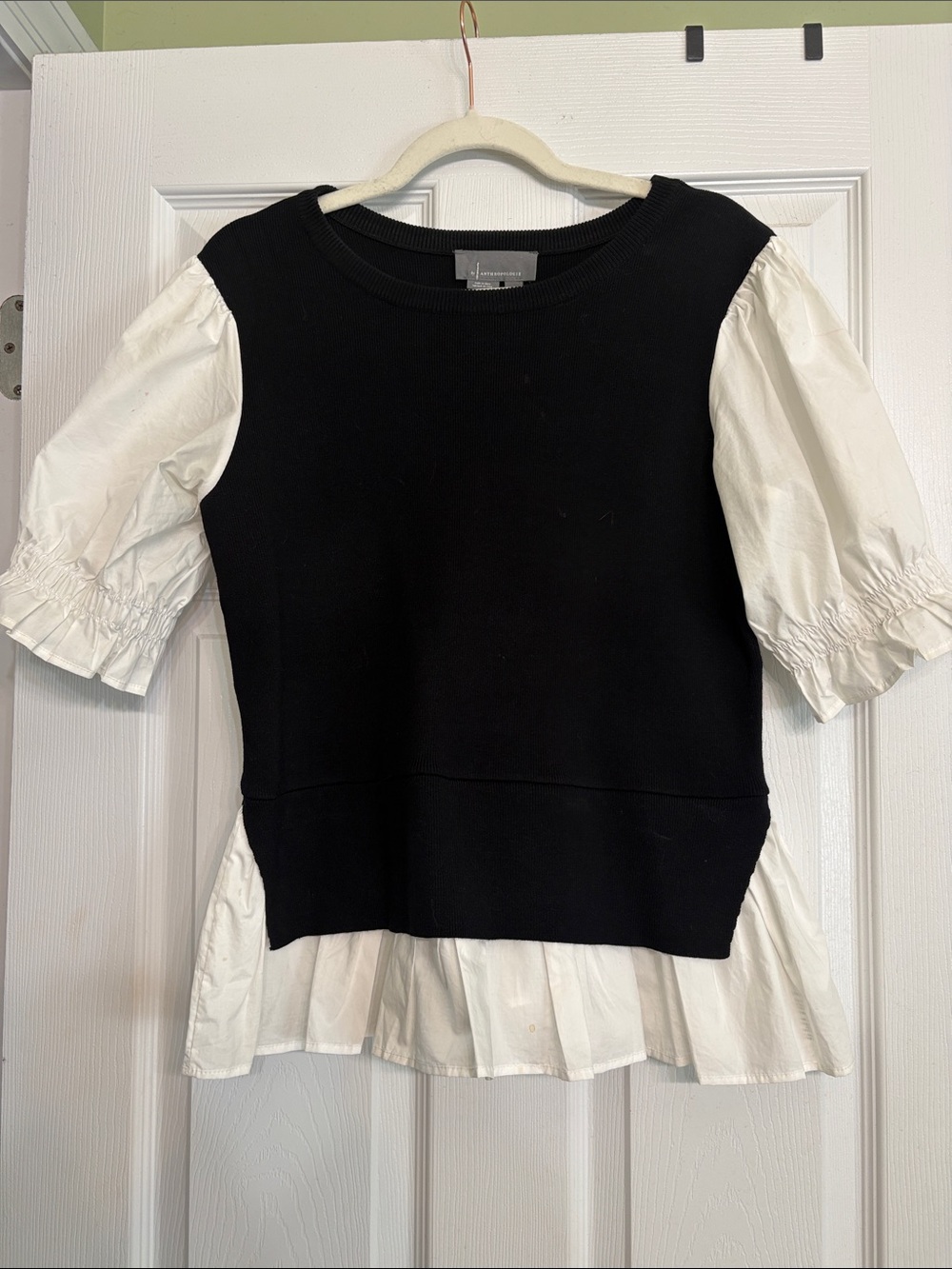 Anthropologie Black & White Layered Puff Sleeve Top